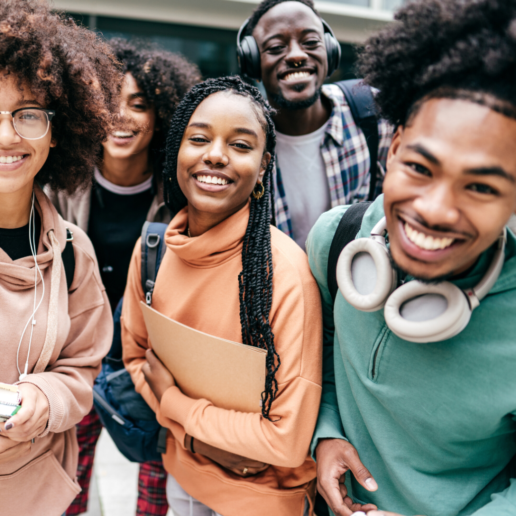 DIverse group of smiling college students