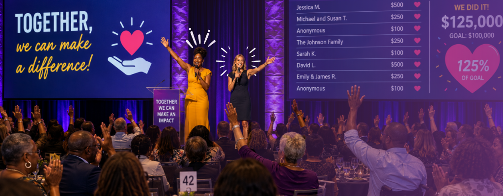 Nonprofit event attendees participating in a real-time giving campaign